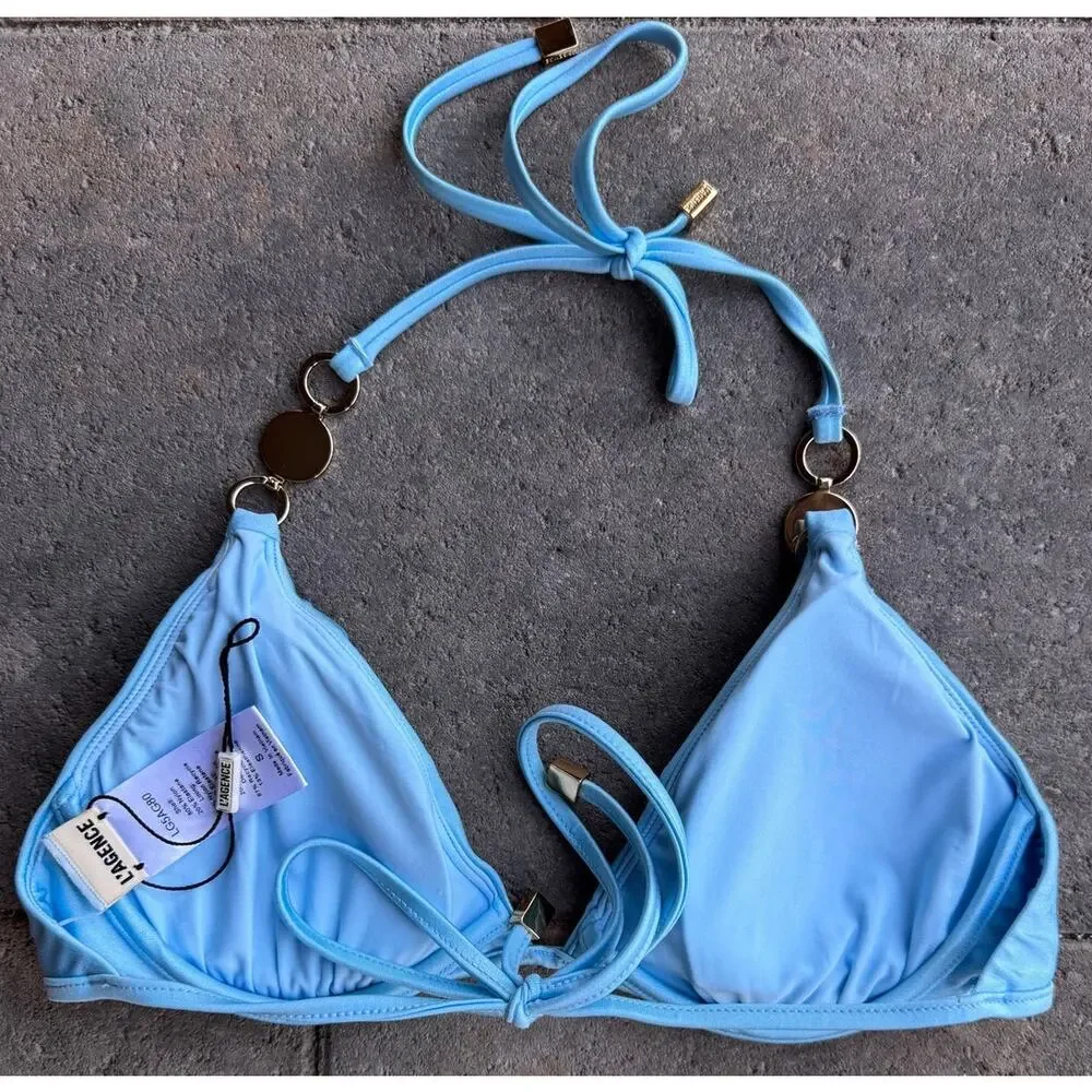 NEW L'AGENCE Annabelle Shimmer Triangle Bikini Top Size Small